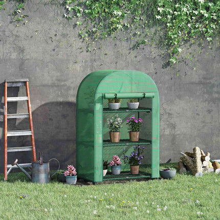 Mini kovový skleník - 3 police, zelený, 80x49x120 cm