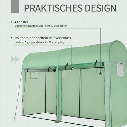 Skleník 300x100x200 cm, PE plast, ocelový rám, 4 okna