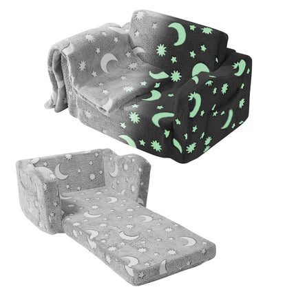 Fold-Out Kids Sofa, Glow-in-the-Dark 2-in-1 Lounger