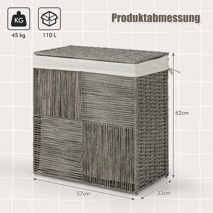 Skládací ratanový koš na prádlo 110L s víkem a uchy