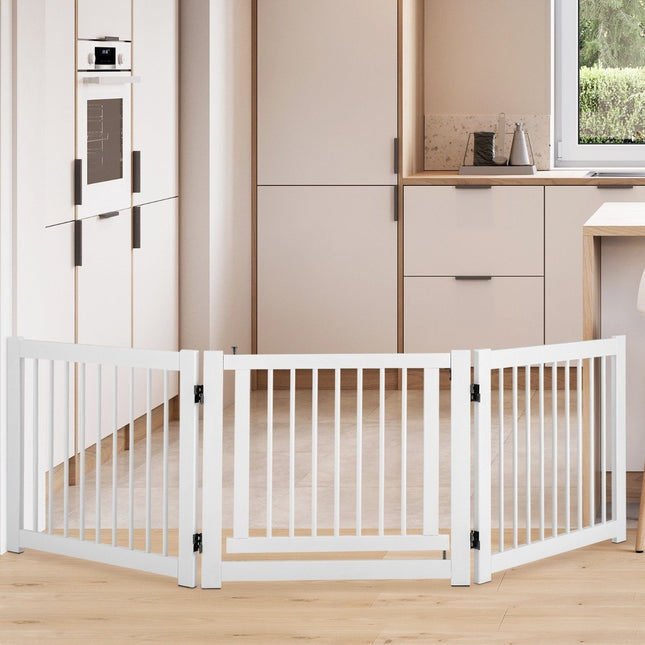 Opvouwbare 3-delige hondenomheining met grenenhouten poort voor deuren/trappen, 61 cm hoog, wit