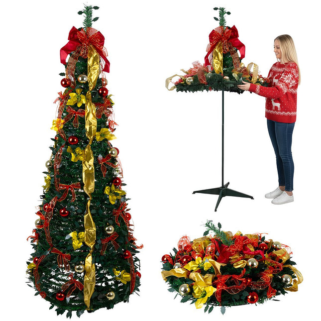 Skládací umělý vánoční stromek 6ft s ozdobami