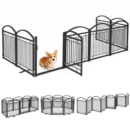 Foldable 8-Panel Metal Dog Gate with Door, 480x81cm, Black
