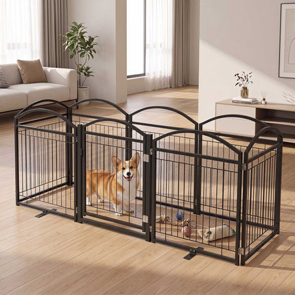 Foldable 8-Panel Metal Dog Gate with Door, 480x81cm, Black