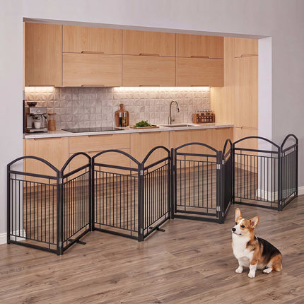 Foldable 8-Panel Metal Dog Gate with Door, 480x81cm, Black