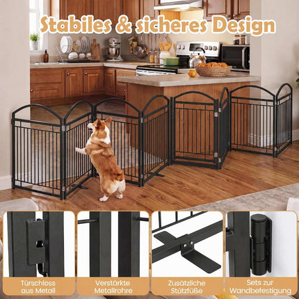Foldable 8-Panel Metal Dog Gate with Door, 480x81cm, Black