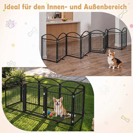 Foldable 8-Panel Metal Dog Gate with Door, 480x81cm, Black