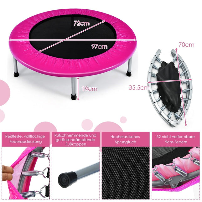 Skládací růžová trampolína 97 cm pro děti, nosnost 150 kg