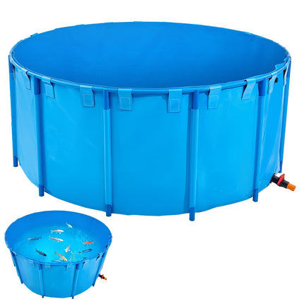 Foldable Above-Ground Fish Pond Tank, 1200 Gal, Drain Valve