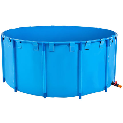Foldable Above-Ground Fish Pond Tank, 1200 Gal, Drain Valve