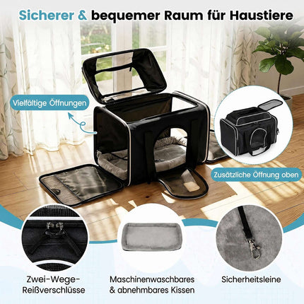 Foldable Airline-Approved Pet Carrier with Wheels, Black