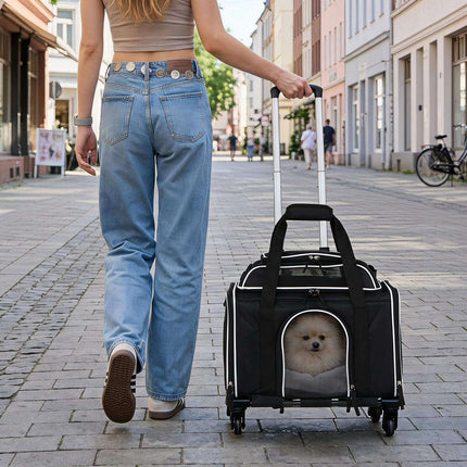 Foldable Airline-Approved Pet Carrier with Wheels, Black