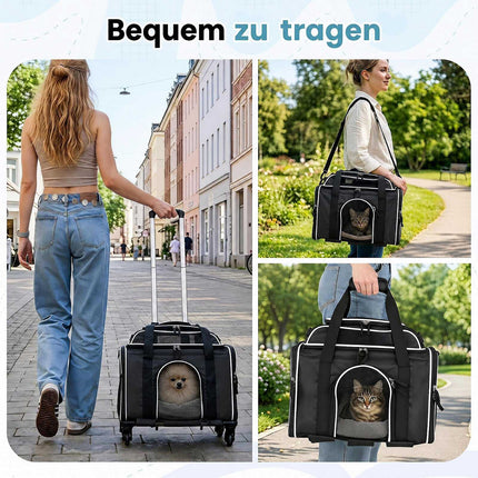 Foldable Airline-Approved Pet Carrier with Wheels, Black