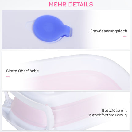 Skládací růžová dětská vanička, ergonomický protiskluzový design