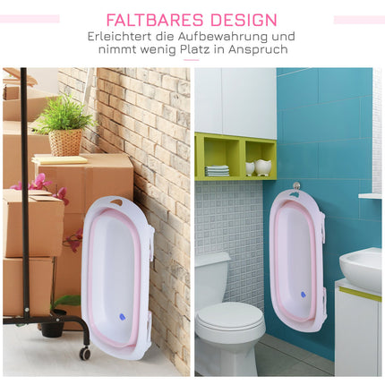 Skládací růžová dětská vanička, ergonomický protiskluzový design