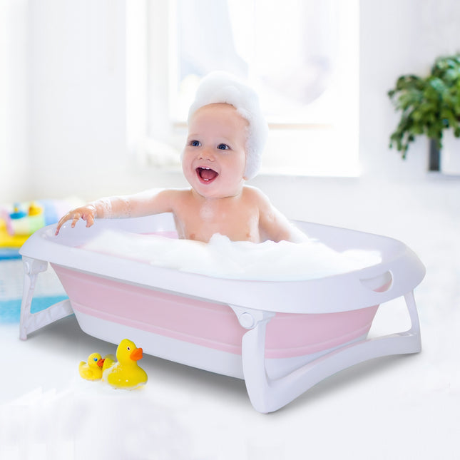 Skládací růžová dětská vanička, ergonomický protiskluzový design