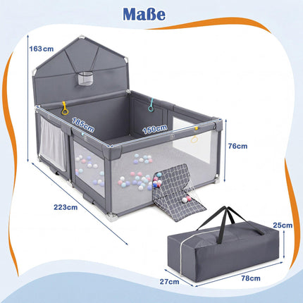 Foldable Baby Playpen with Basketball Hoop & Soccer Goal
