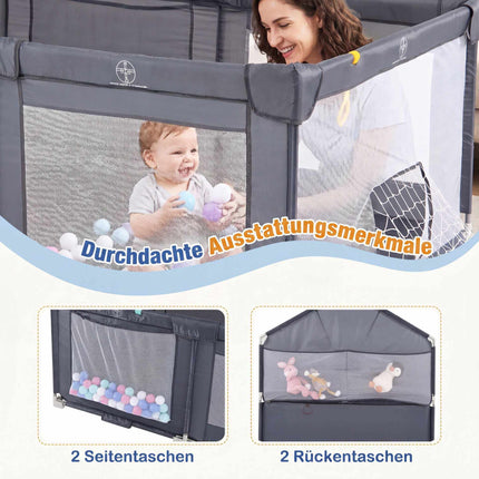 Foldable Baby Playpen with Basketball Hoop & Soccer Goal