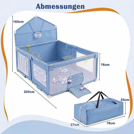 Foldable Baby Playpen with Non-Slip Feet, Blue, 223x150 cm