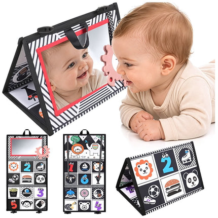 Foldable Baby Sensory Book with Mirror and Teether, High Contrast, 0+