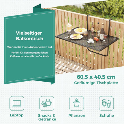 Skládací balkonový stůl – kovový závěsný stolek, černá