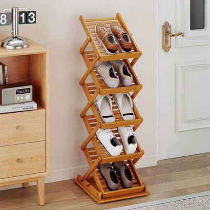 Foldable Bamboo Magazine Rack, Adjustable, Walnut Finish