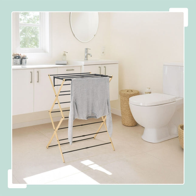 Foldable Bamboo Metal Drying Rack – 6 Tiers, Space-Saving