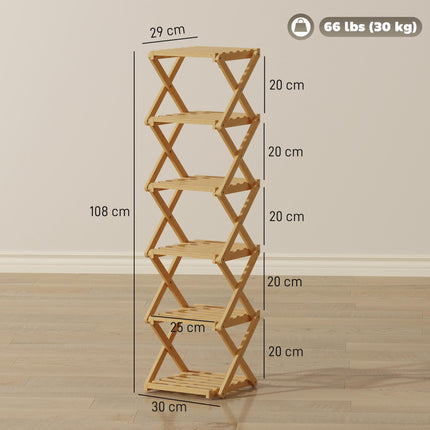 Skládací bambusový botník, 6 pater, na 9 párů, 30x29x108 cm