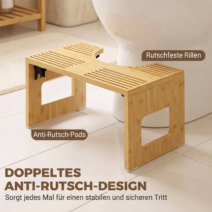 Foldable Bamboo Toilet Stool, Non-Slip, Oak Finish