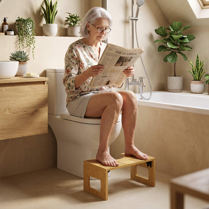 Foldable Bamboo Toilet Stool, Non-Slip, Oak Finish