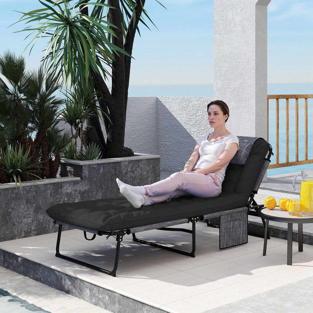 Opvouwbaar campingbed met verstelbare rugleuning en kussen