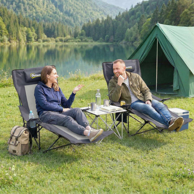 Opvouwbare campingstoelset met verstelbare rugleuning en voetensteun