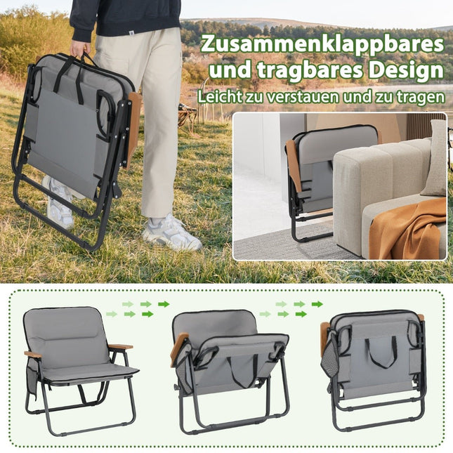 Set opvouwbare campingstoelen met kussen en zijvak