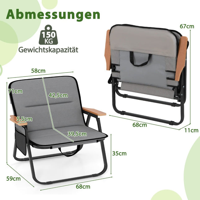 Set opvouwbare campingstoelen met kussen en zijvak