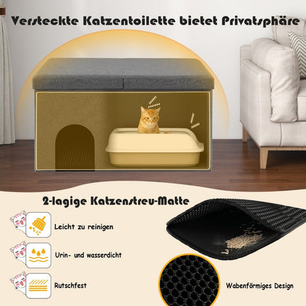 Foldable Cat House & Bench with Litter Box, 90x50x50 cm, Grey