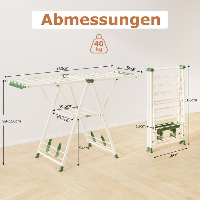Foldable Clothes Drying Rack with Adjustable Wings, Beige