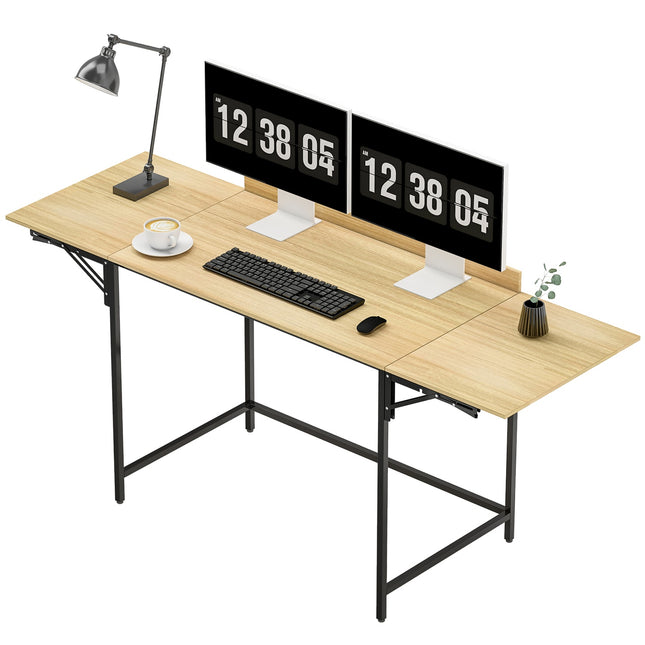 Skládací počítačový stůl se 2 výsuvnými deskami, dub/černá
