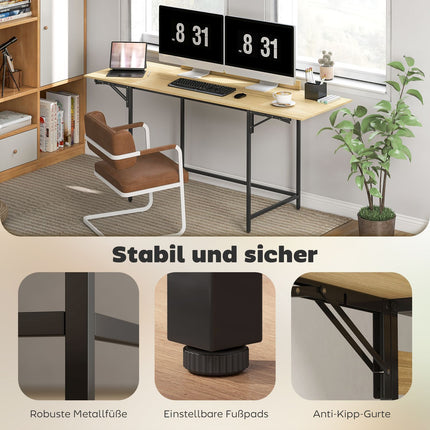 Skládací počítačový stůl se 2 výsuvnými deskami, dub/černá