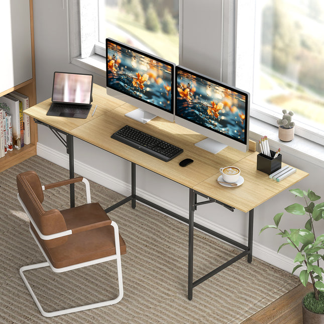 Skládací počítačový stůl se 2 výsuvnými deskami, dub/černá