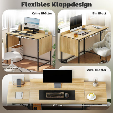 Skládací počítačový stůl se 2 výsuvnými deskami, dub/černá