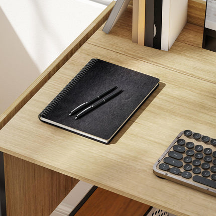 Skládací počítačový stůl se 2 výsuvnými deskami, dub/černá