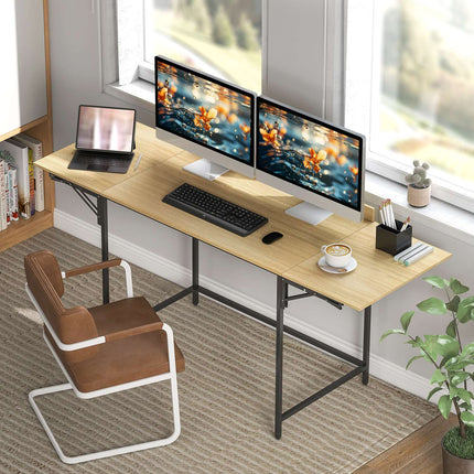 Skládací počítačový stůl se 2 výsuvnými deskami, dub/černá