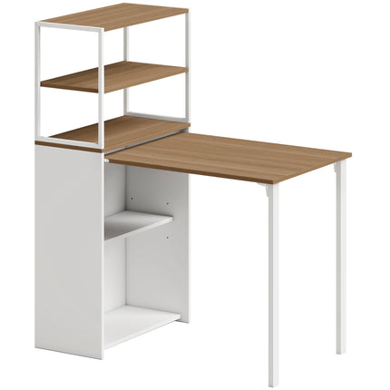 Foldable Desk with Shelves, 105x60x127 cm, Natural Wood