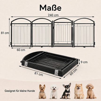 Foldable Dog Barrier Gate with 4 Panels & Door, Black