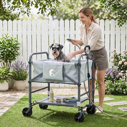 Foldable Dog Bath Cart with Adjustable Height & Wheels