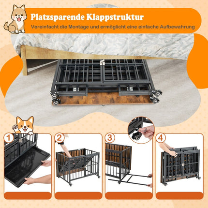 Faltbare Hundebox mit Rollen & herausnehmbarer Ablage