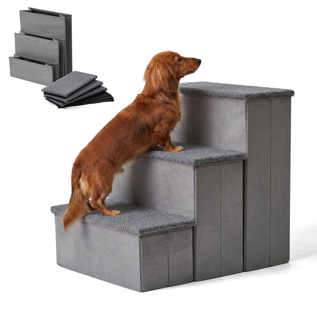 Foldable Dog Steps with Storage, Medium, Grey