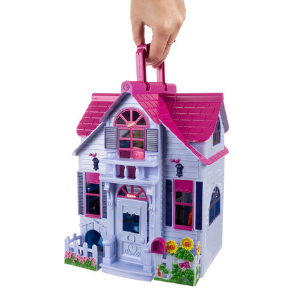 Foldable Dollhouse with 6 Rooms and Furniture Set