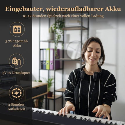 Skládací keyboard s 88 podsvícenými klávesami, digitální piano, černá