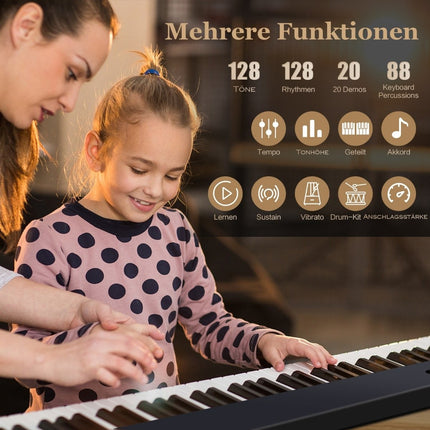 Skládací keyboard s 88 podsvícenými klávesami, digitální piano, černá